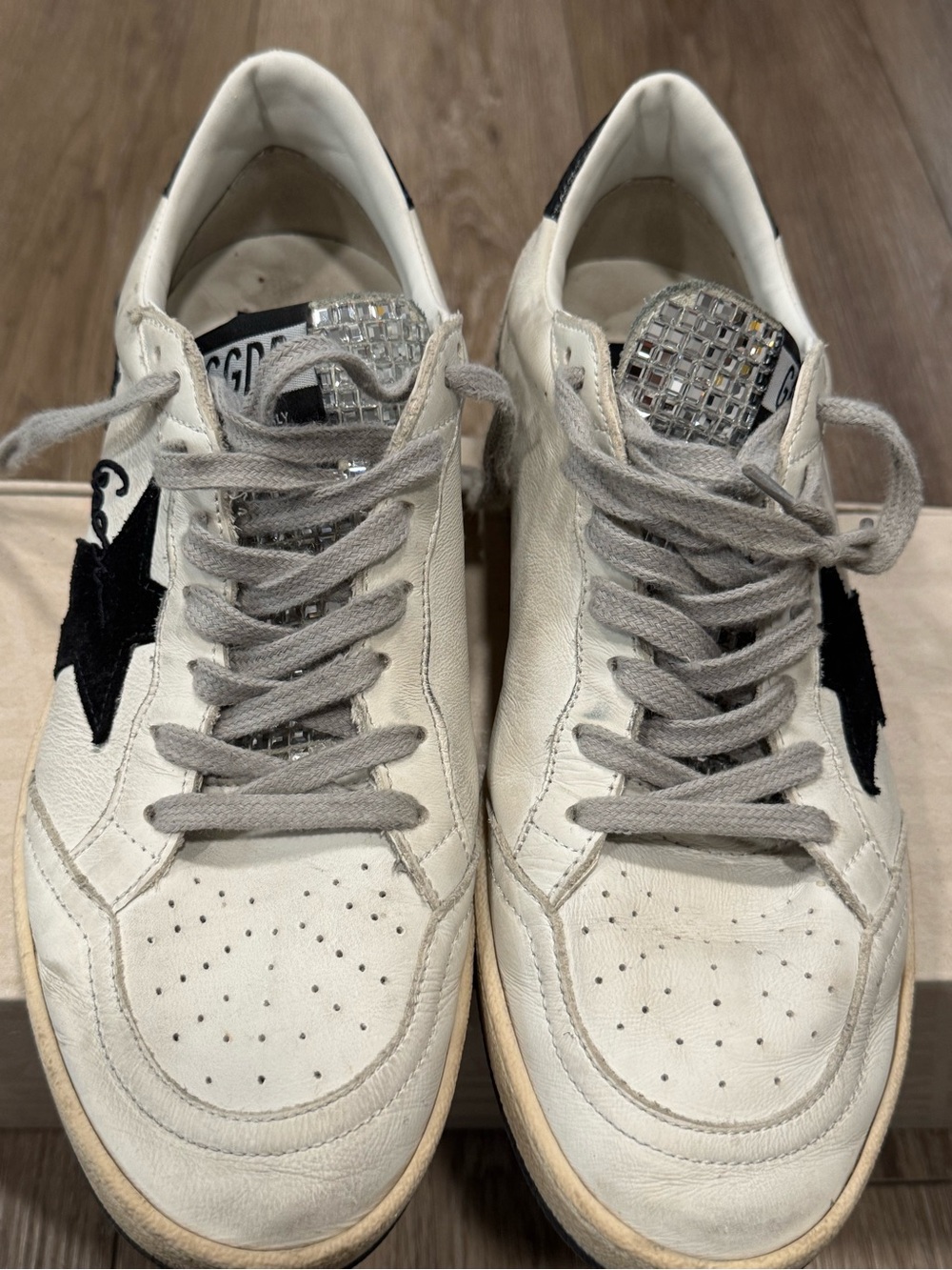 Rare Golden Goose Ball star White/Black Crystal Tongue sneakers! Croc! Sz. 39!